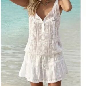 NWT MELISSA ODABASH White Boho Embroidered Short Beach Dress